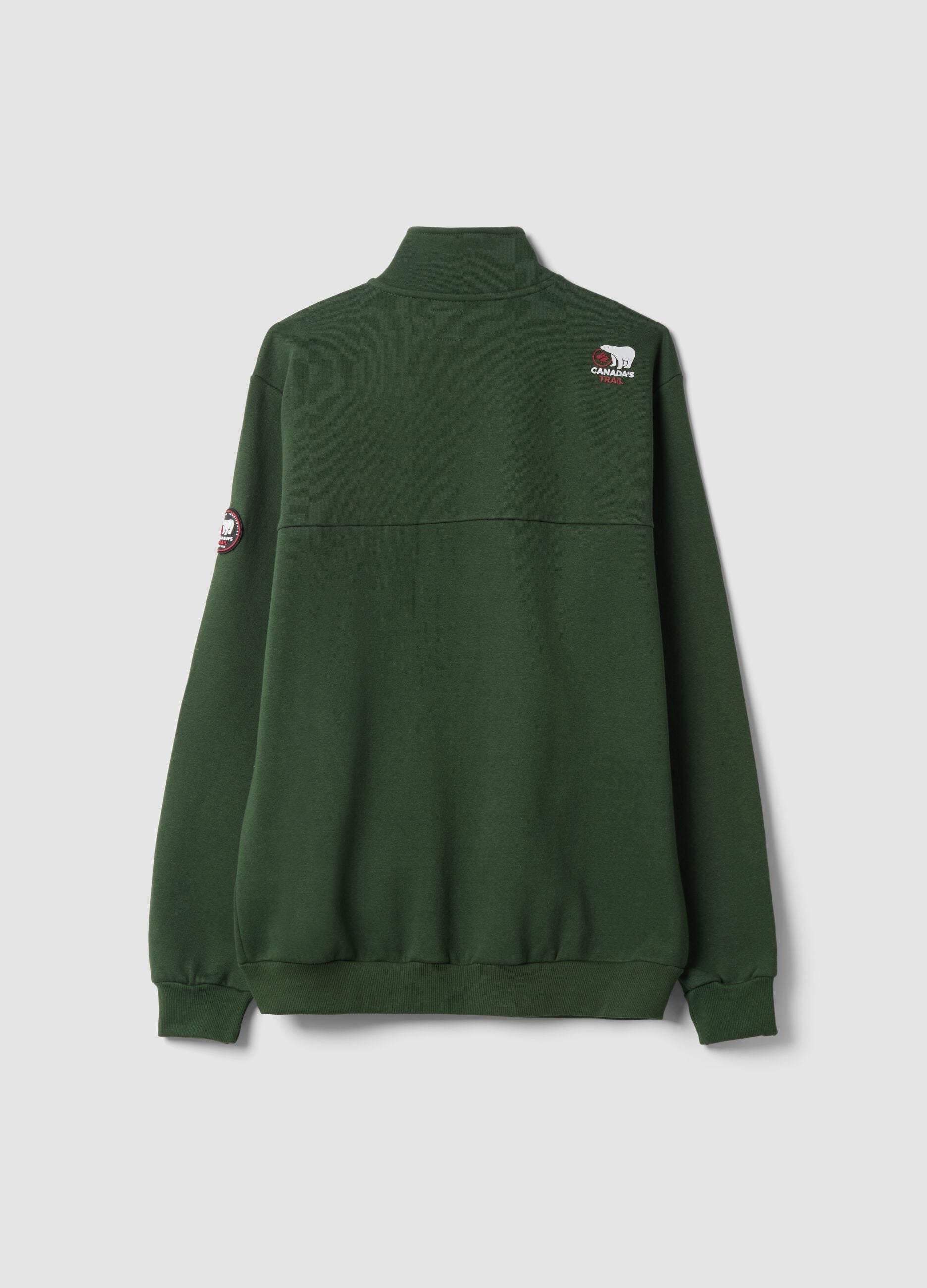 Green full-zip cotton-blend sweatshirt with zip and high collar