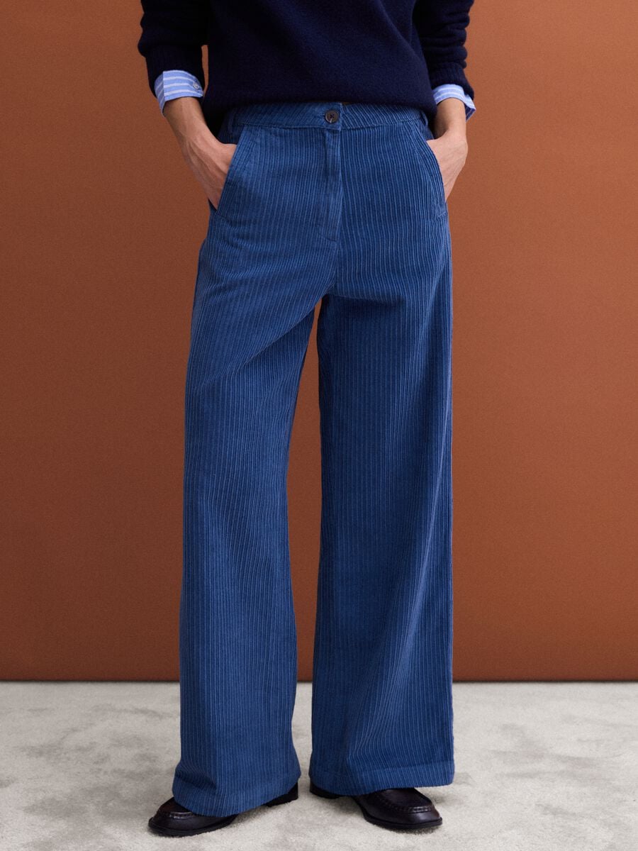 Blue and light blue pure cotton ribbed trousers_1