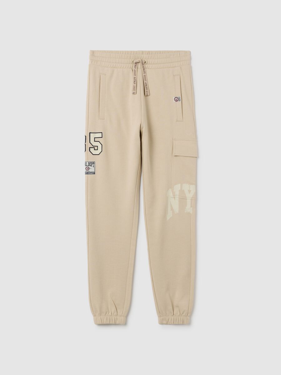 Boy's beige regular fit pure cotton joggers_0