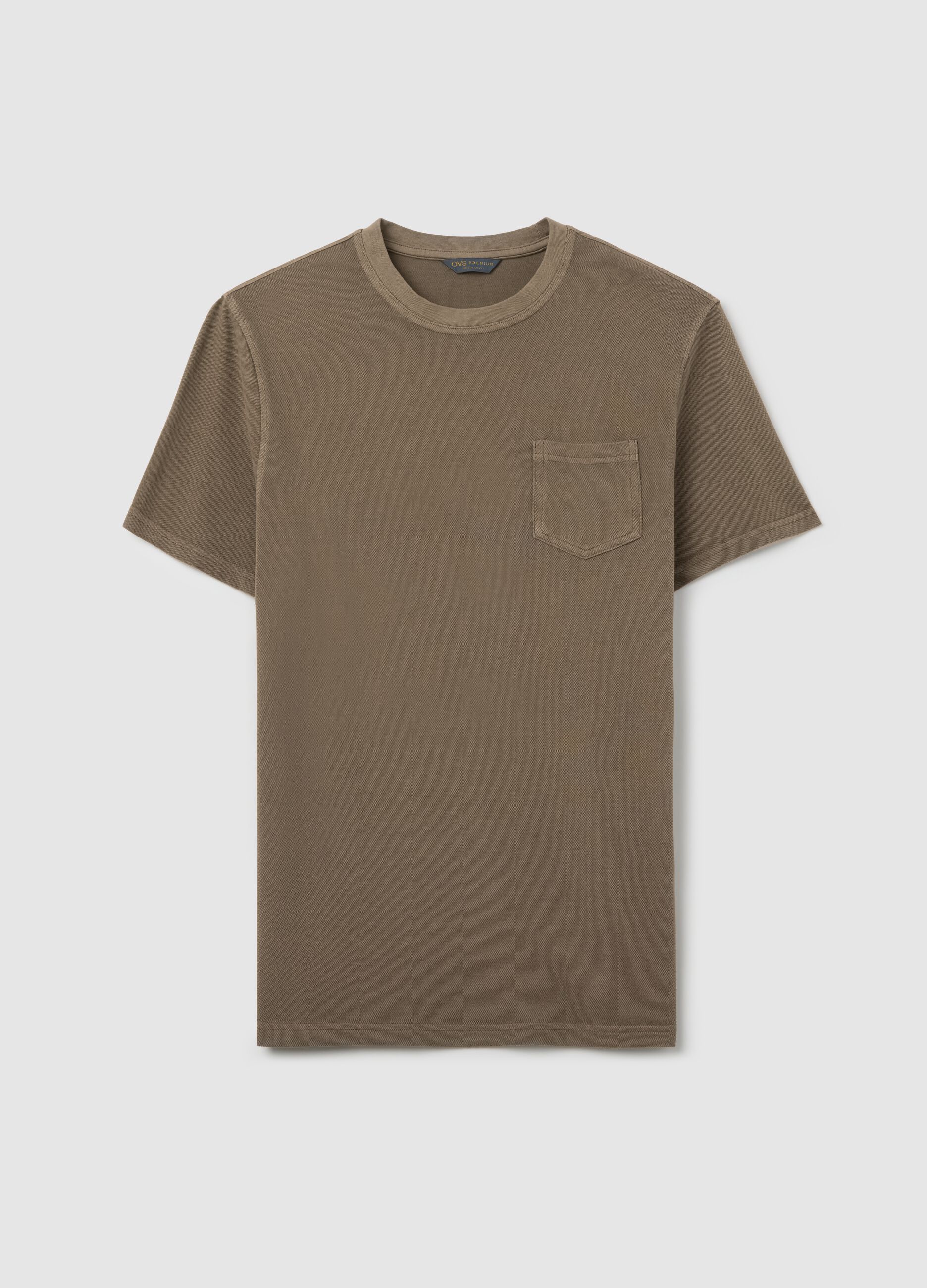 Brown cotton T-shirt with pocket