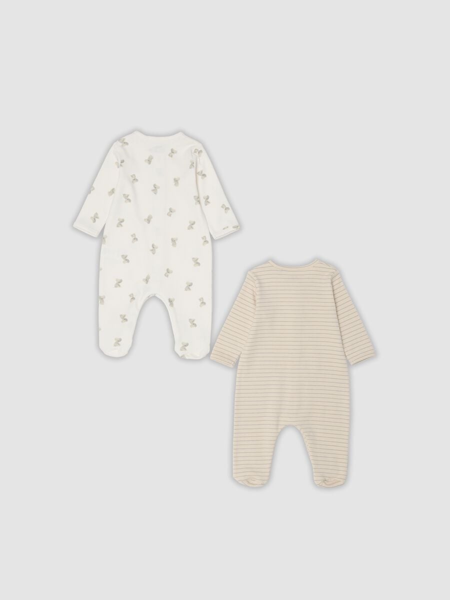 Bipack di tutine in beige e bianco con piedini in cotone organico per neonati e bimbi_1