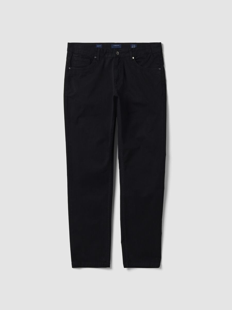 Black slim-fit five-pocket stretch cotton trousers_0