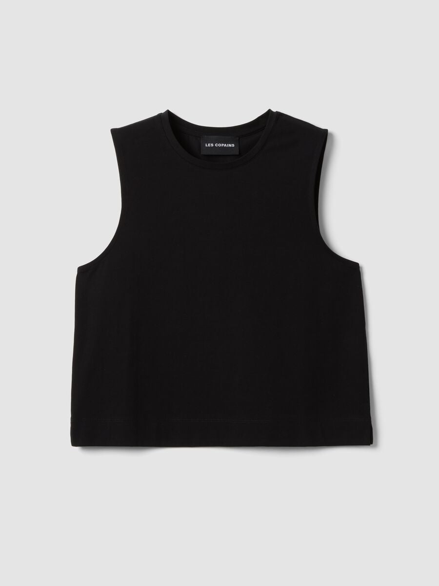 Black cotton-blend tank top_4
