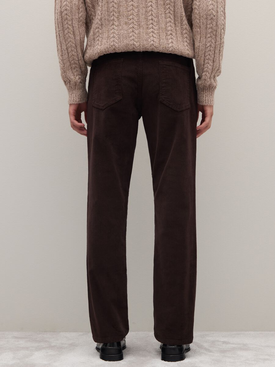 Brown stretch cotton regular fit trousers_2
