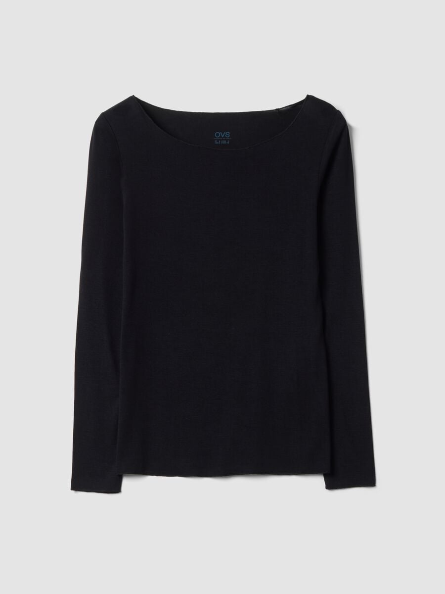 Black stretch modal crew-neck T-shirt, regular fit_0