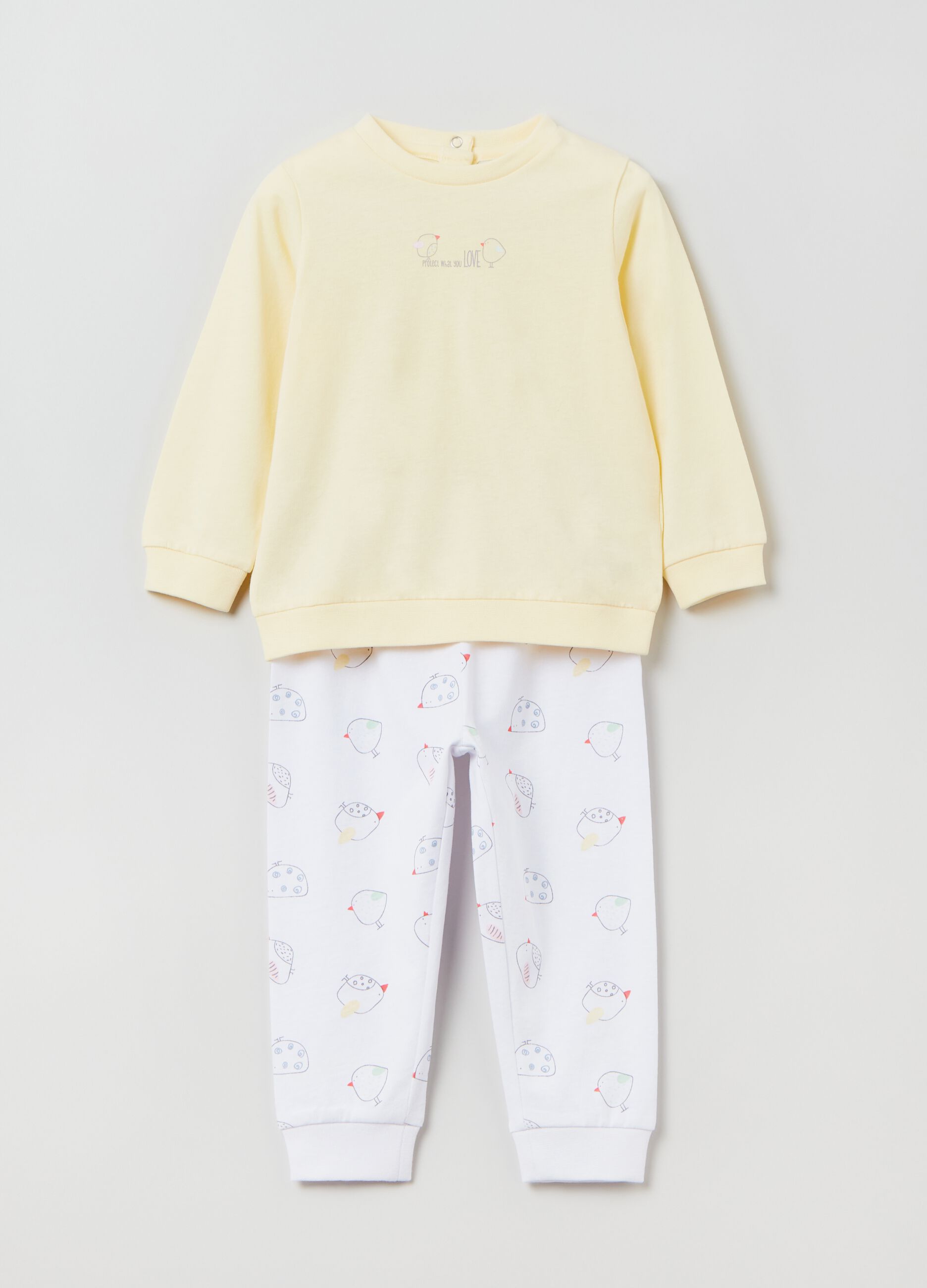 Long cotton pyjamas with birds print