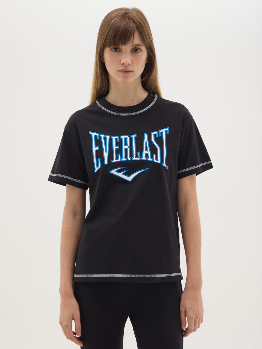 T-shirt nera a maniche corte in cotone Everlast _0