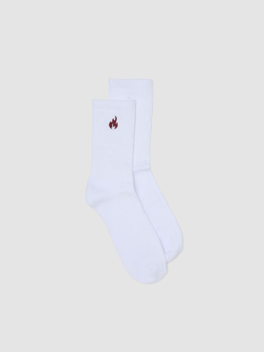 Calze sportive bianche in cotone elasticizzato con logo ricamato_0