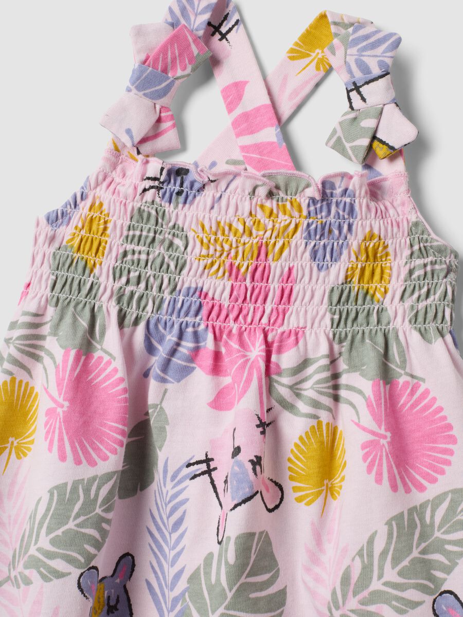 Pink pure cotton dress with tropical print_2