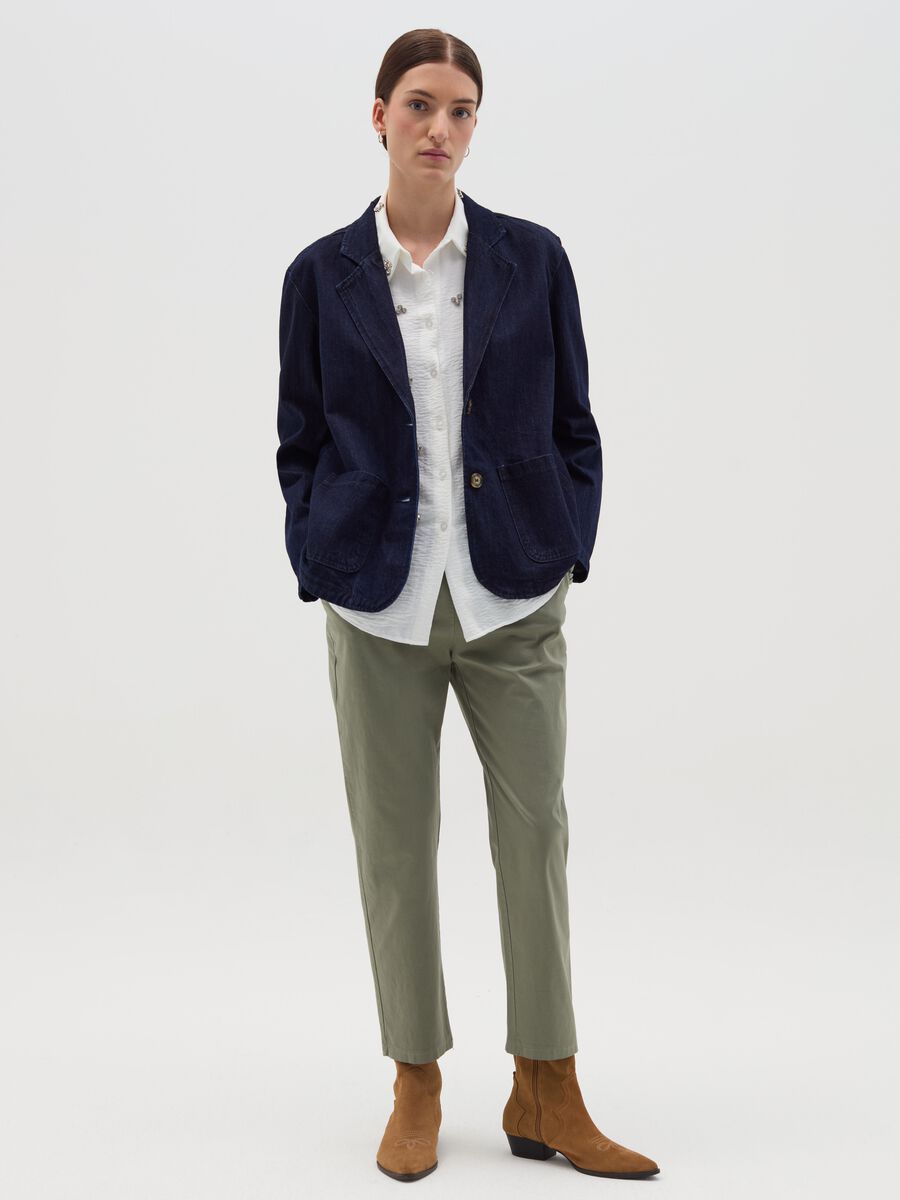 Stretch cotton trousers with drawstring_0