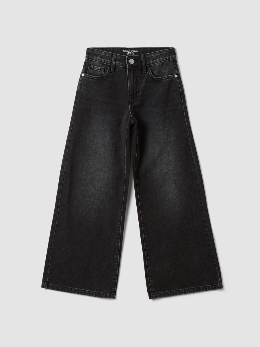 Girls&rsquo; black wide-leg jeans in pure cotton_0