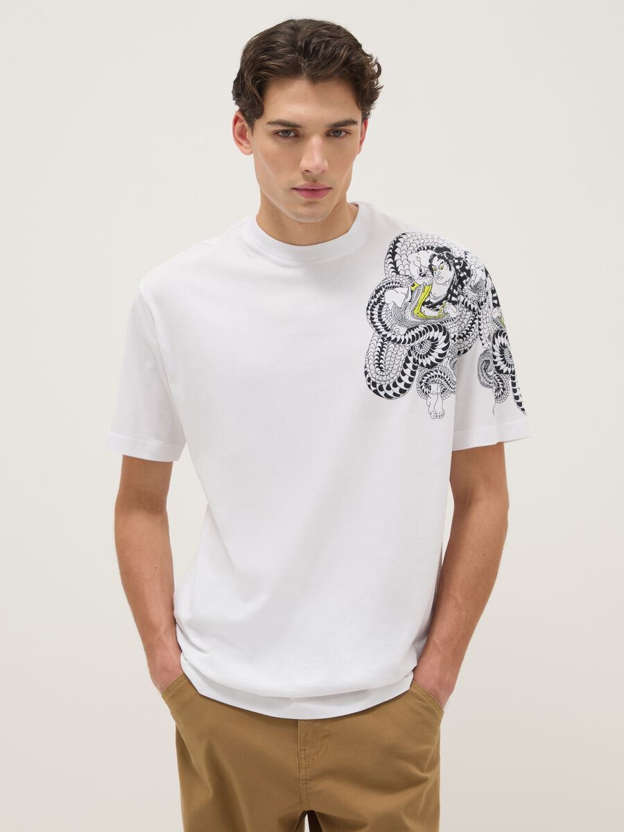 White pure cotton regular fit T-shirt with graphics_0