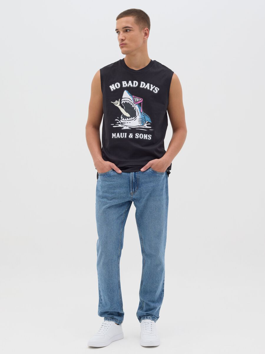 Black cotton tank top with Maui & Sons print_1