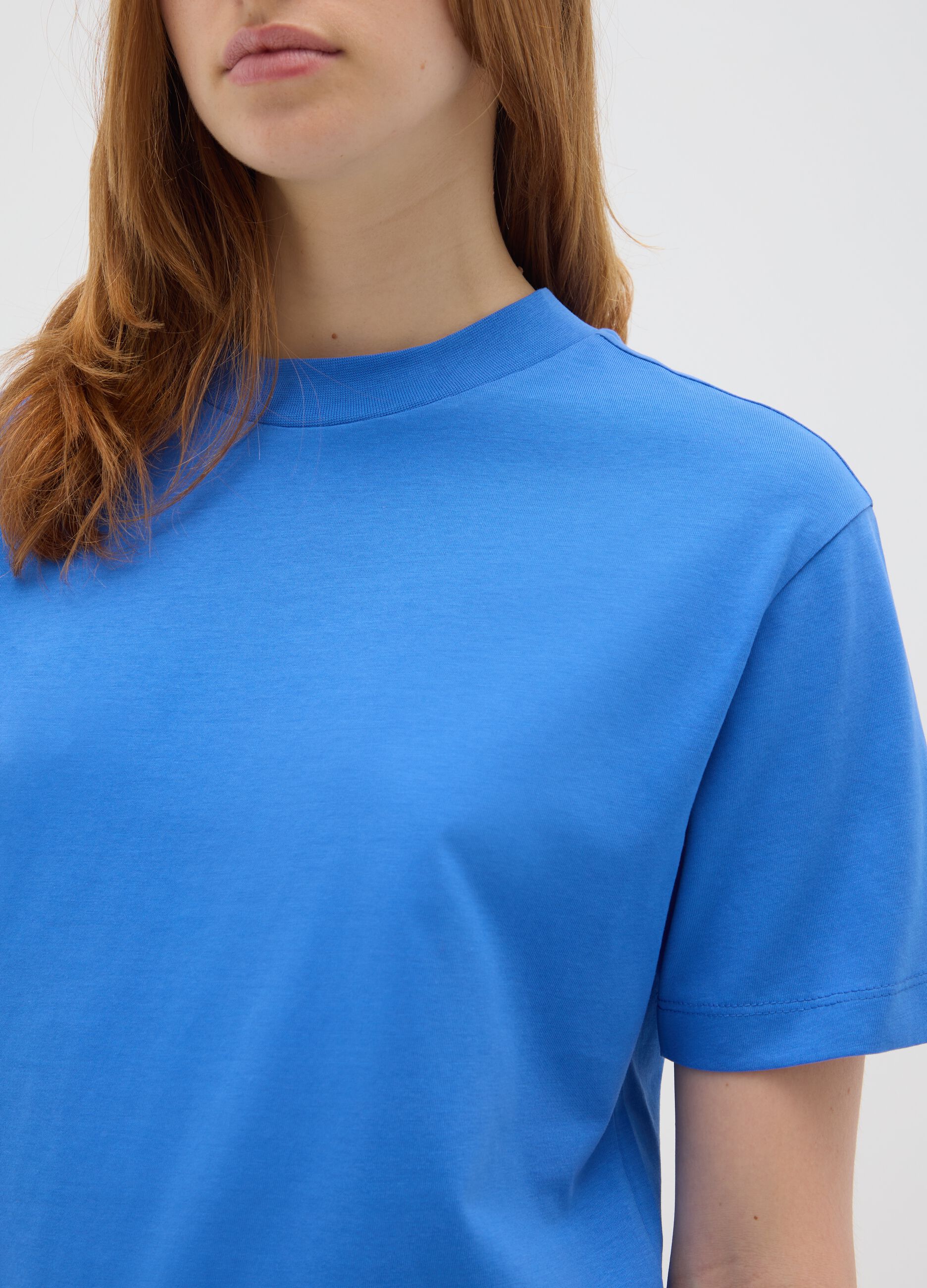 Women's blue pure cotton regular fit T-shirt