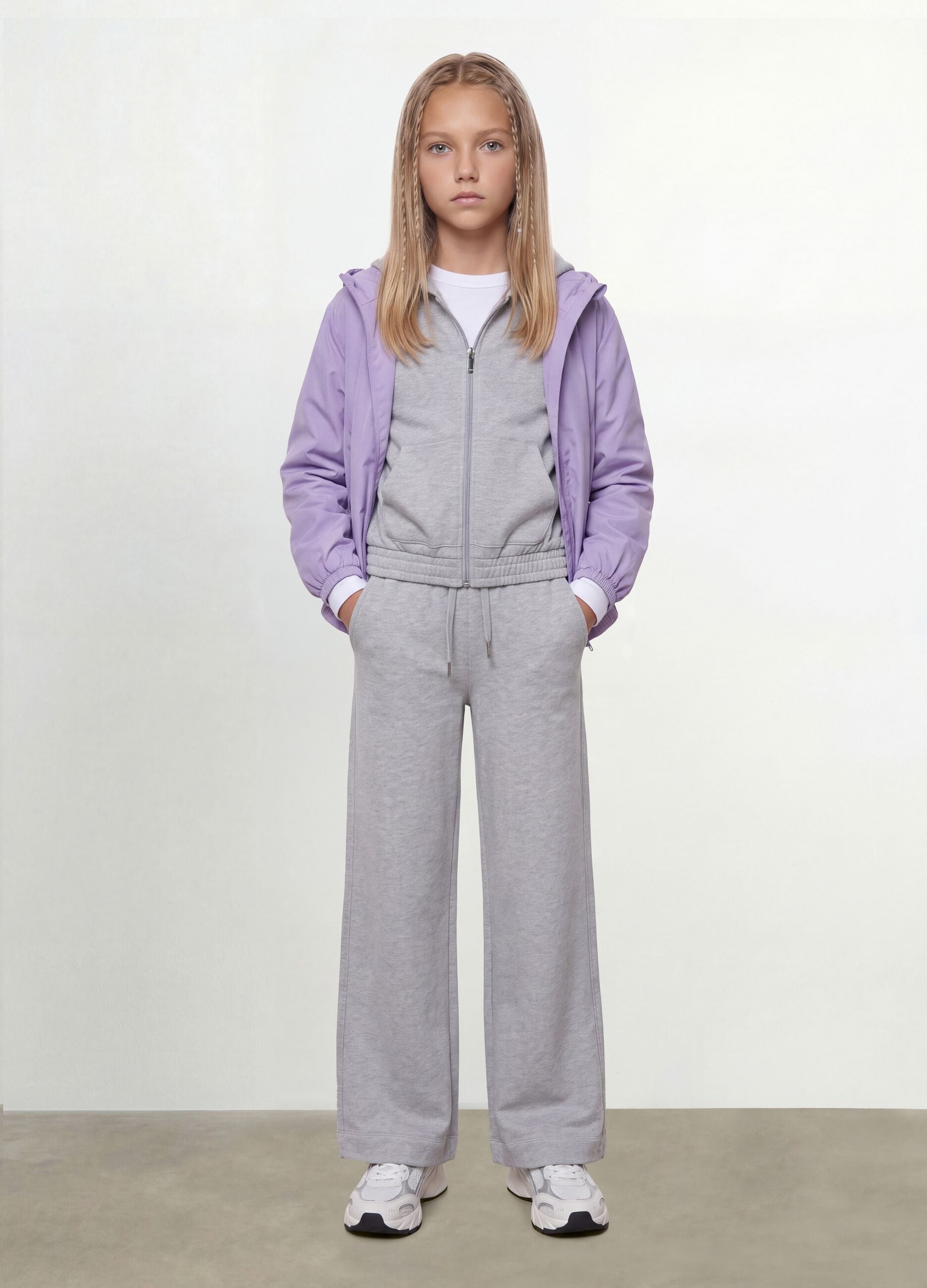 Purple hooded rain jacket with zip for girls
