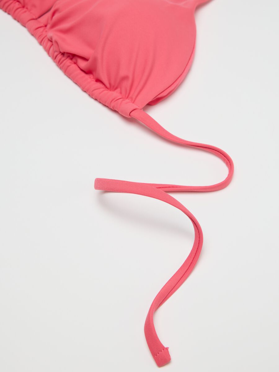 Pink triangle bikini top with ties_1