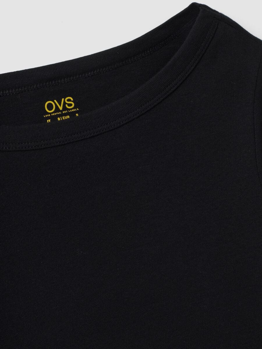 T-shirt nera in puro cotone con girocollo regular fit_5