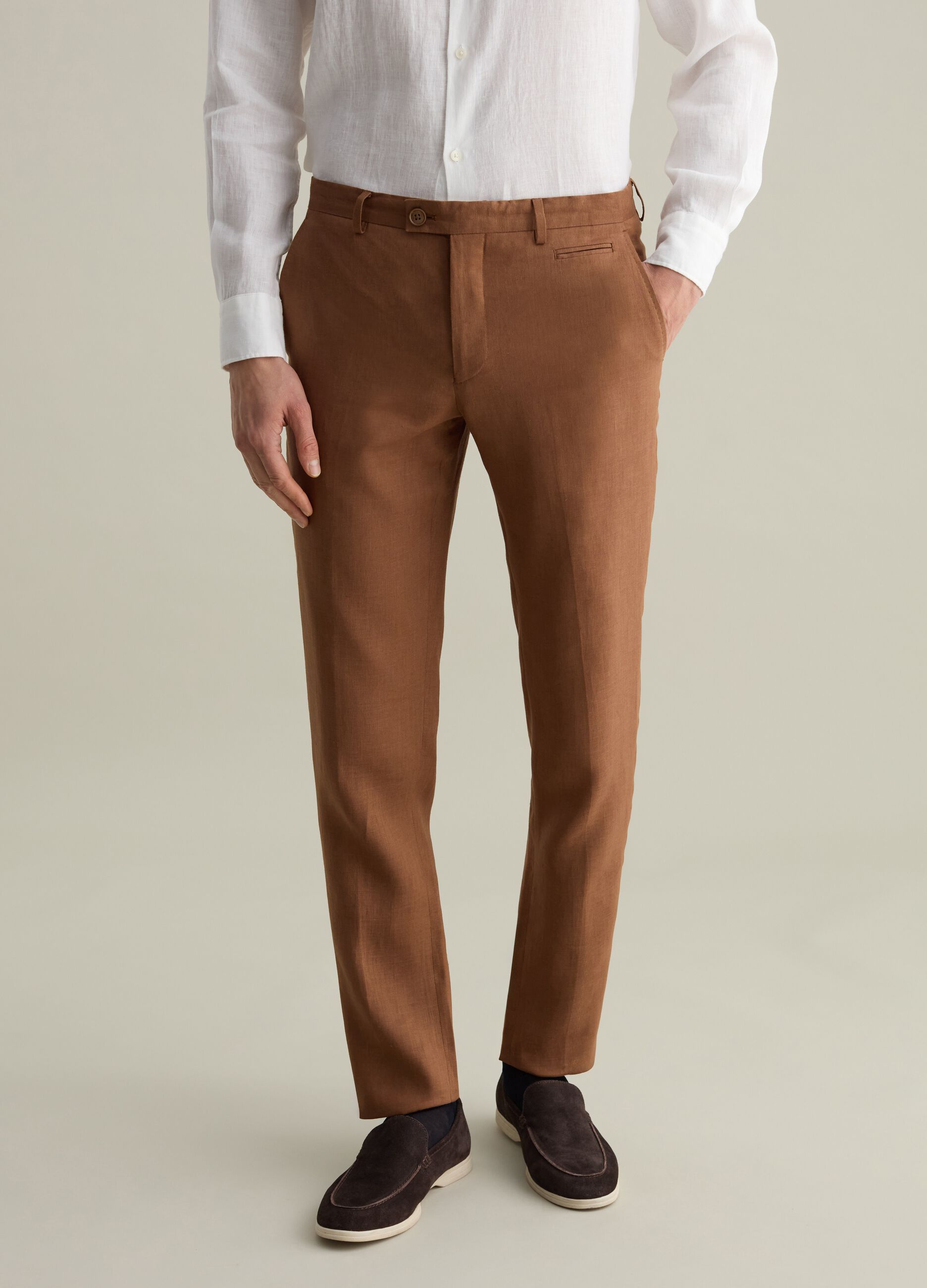 Contemporary slim-fit trousers in linen
