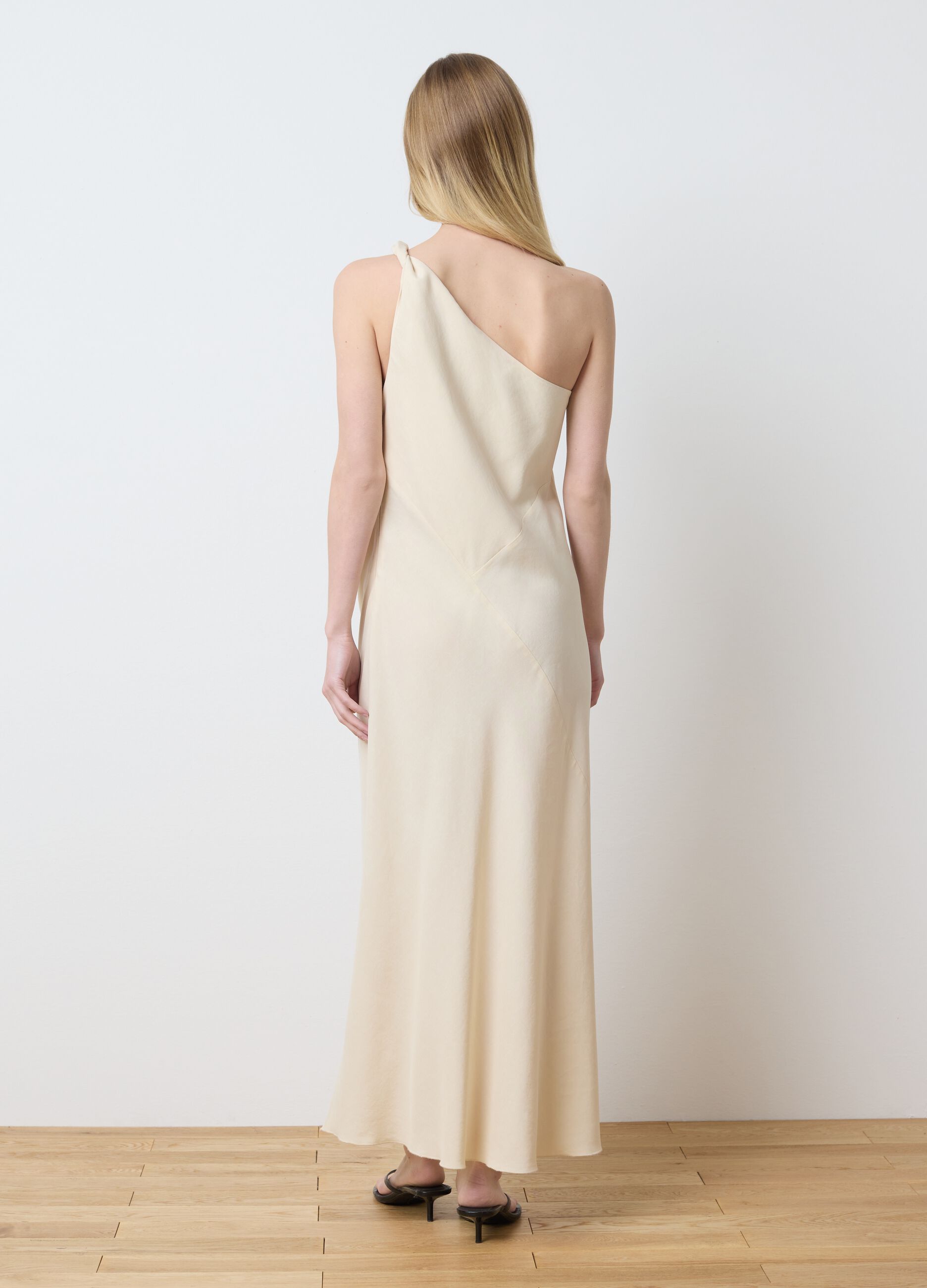 Cream one-shoulder dress in linen