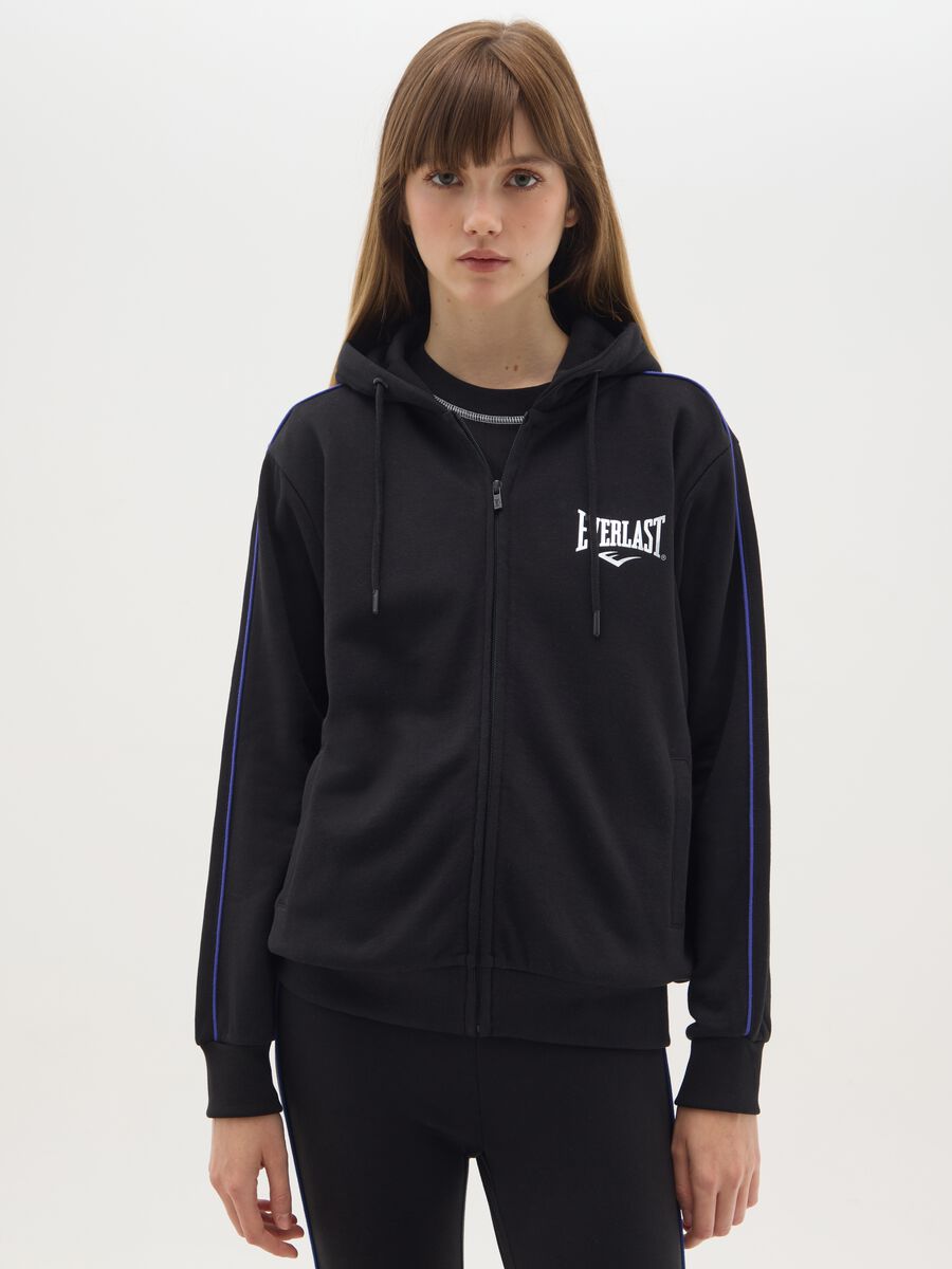 Felpa in misto cotone nera regular fit con cappuccio e zip_0