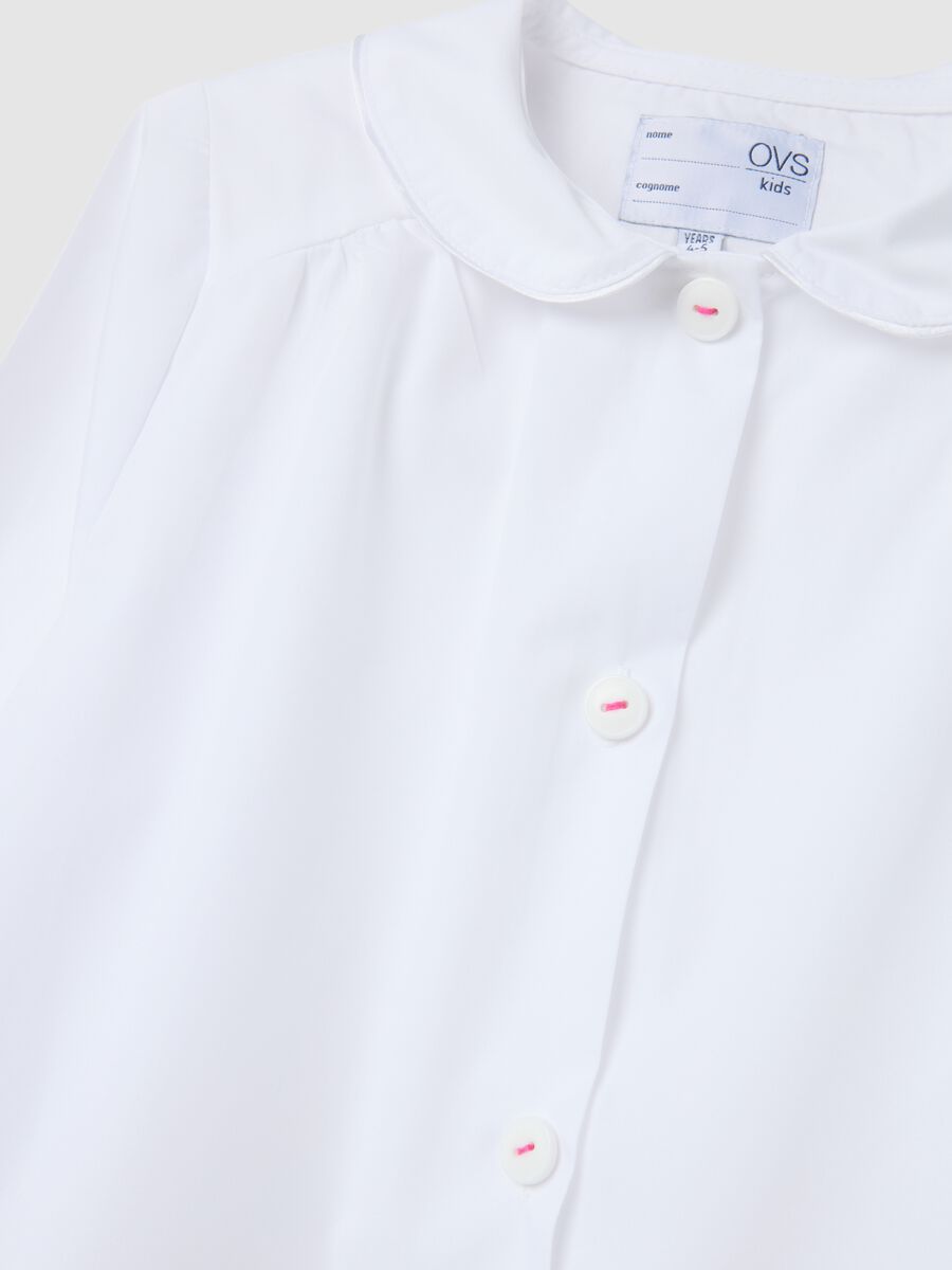 Girls' School Smock in White Cotton Blend with Buttons_3