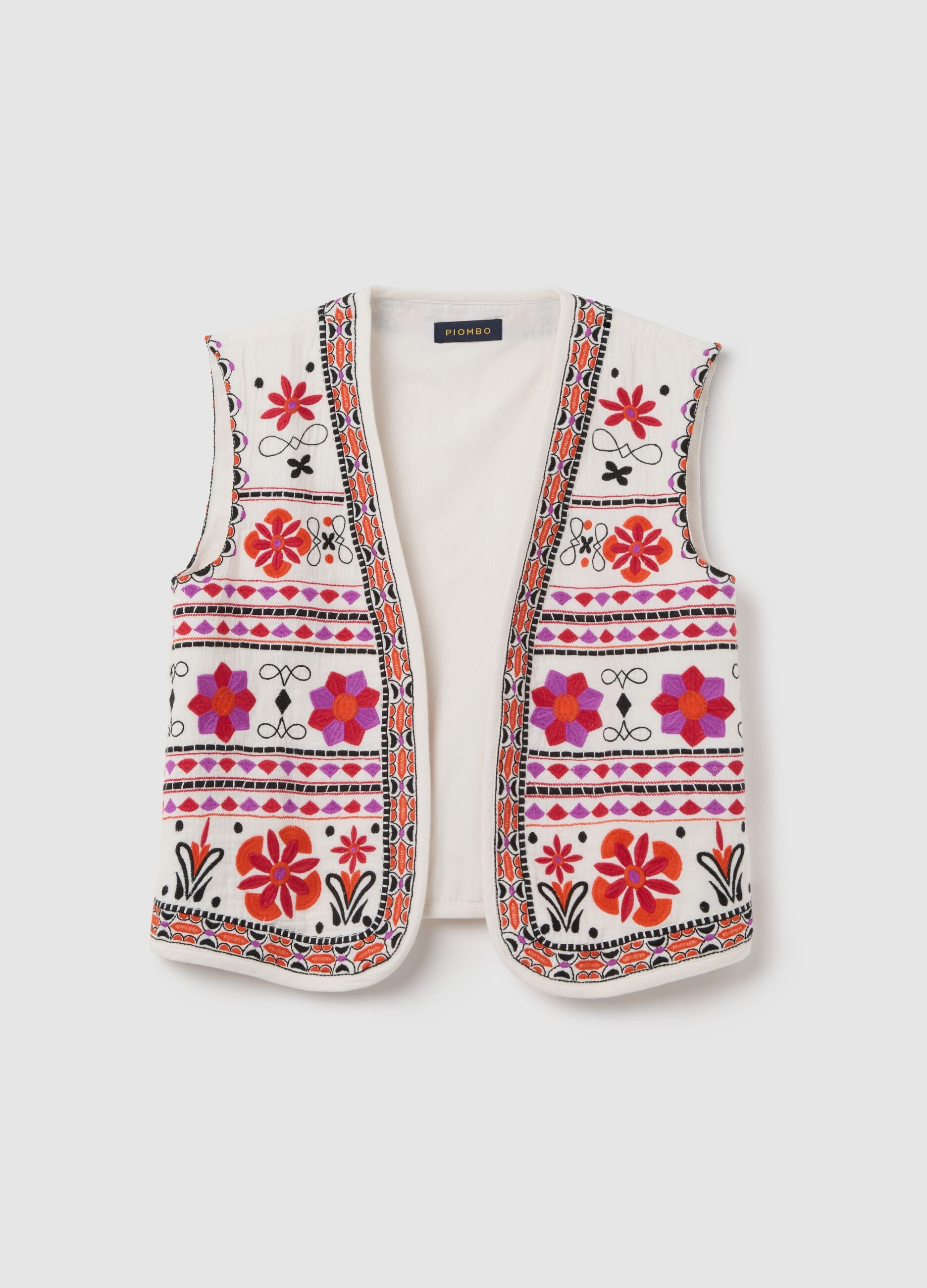 Gilet da donna in puro cotone multicolor regular fit con chiusura zip
