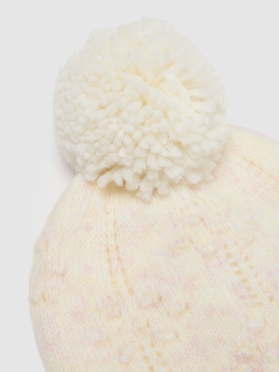 Cappello bianco da bimba multicolor con pompon_2