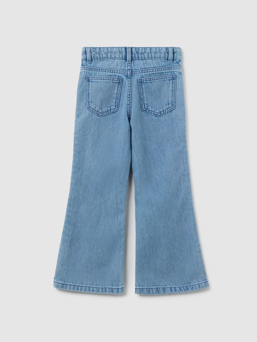 Jeans da ragazza in puro cotone azzurro flare con trecce_4