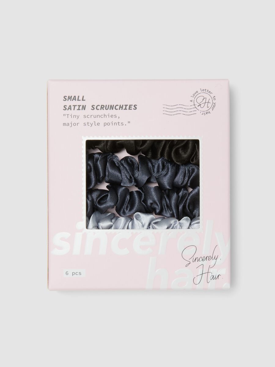 SINCERELY HAIR Small Satin Scrunchies (6 pcs) Black & Grey_0
