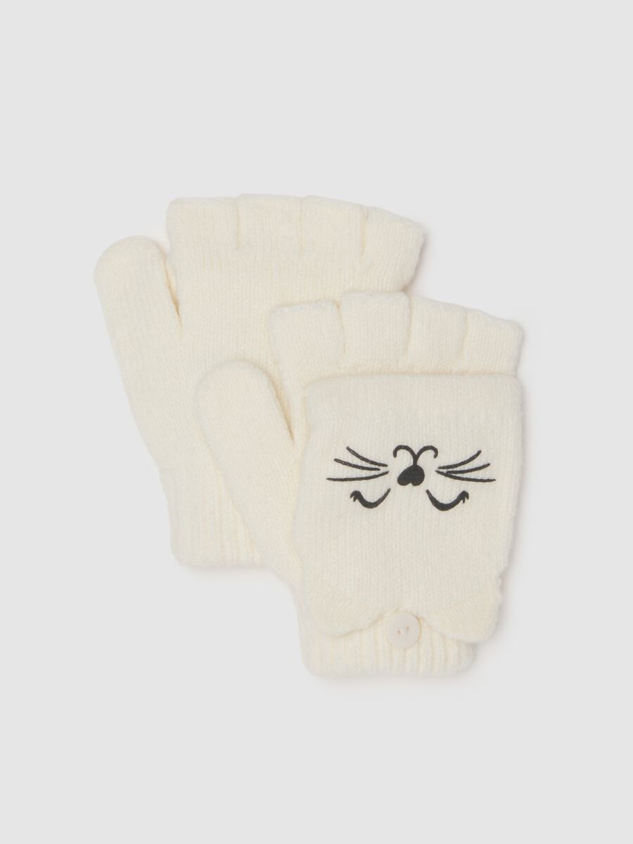 White girls' gloves with embroidery_0