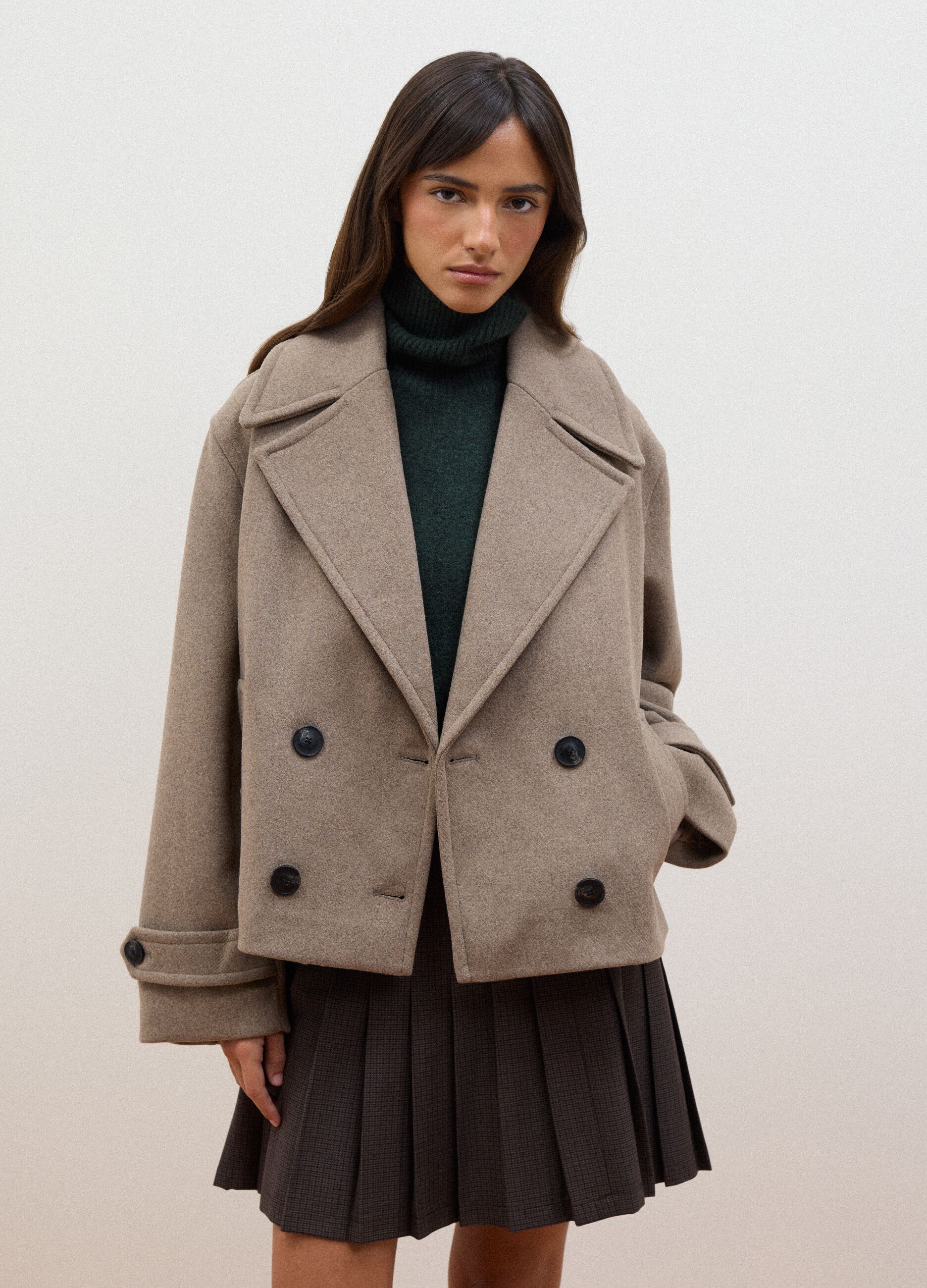 Brown wool and viscose blend coat