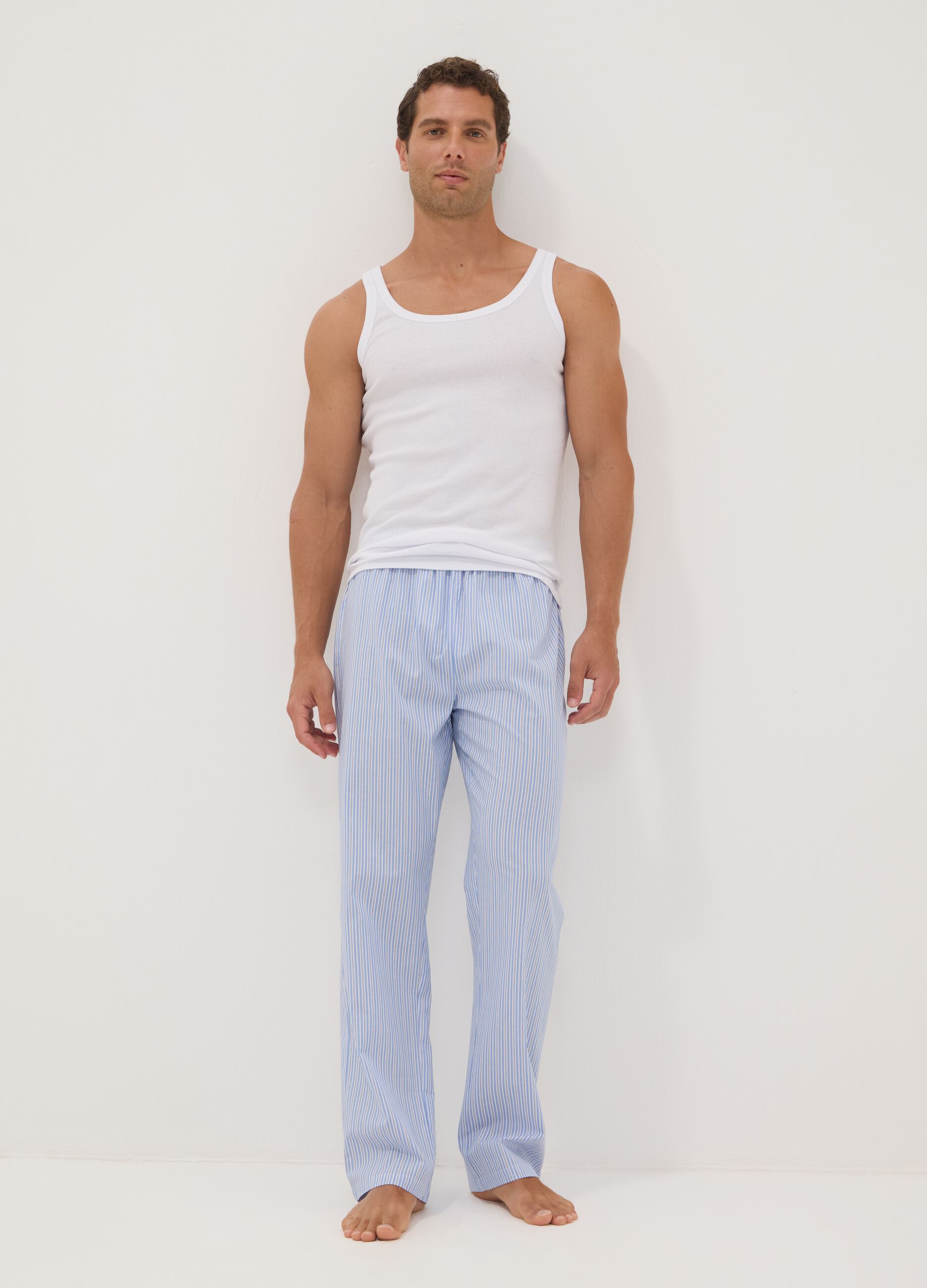 Blue striped organic cotton pyjama trousers