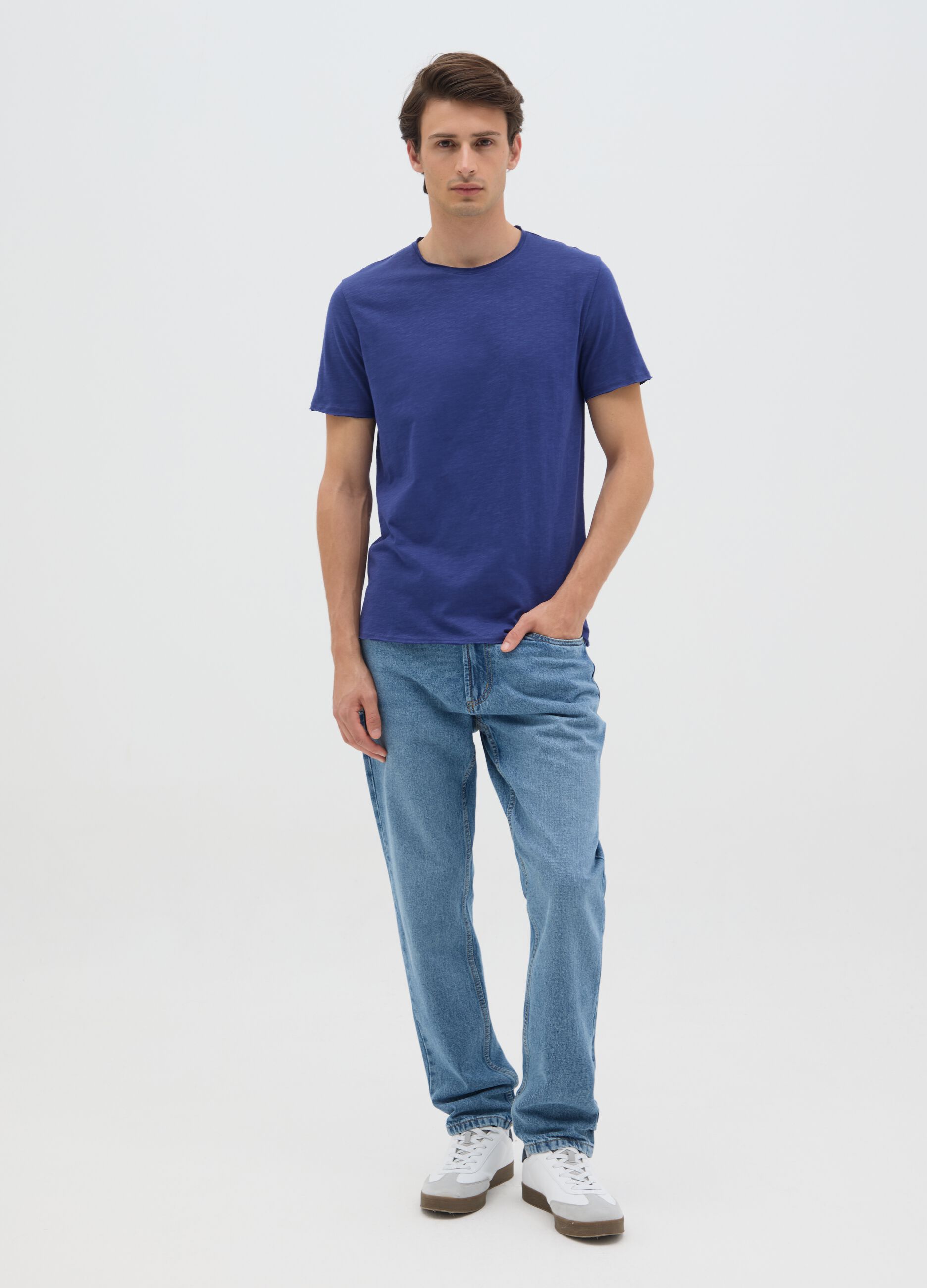 T-shirt da uomo in puro cotone blu regular fit