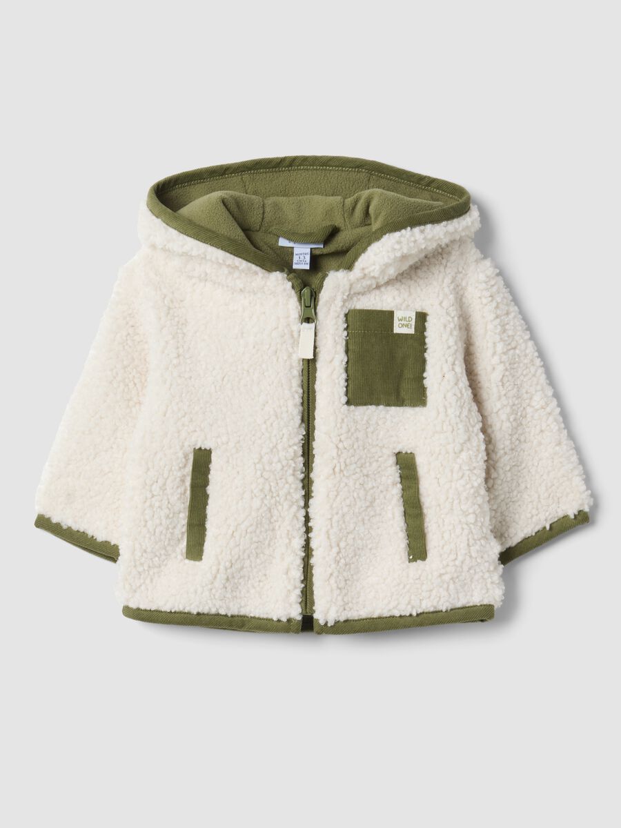 White padded teddy jacket with hood and zip_0