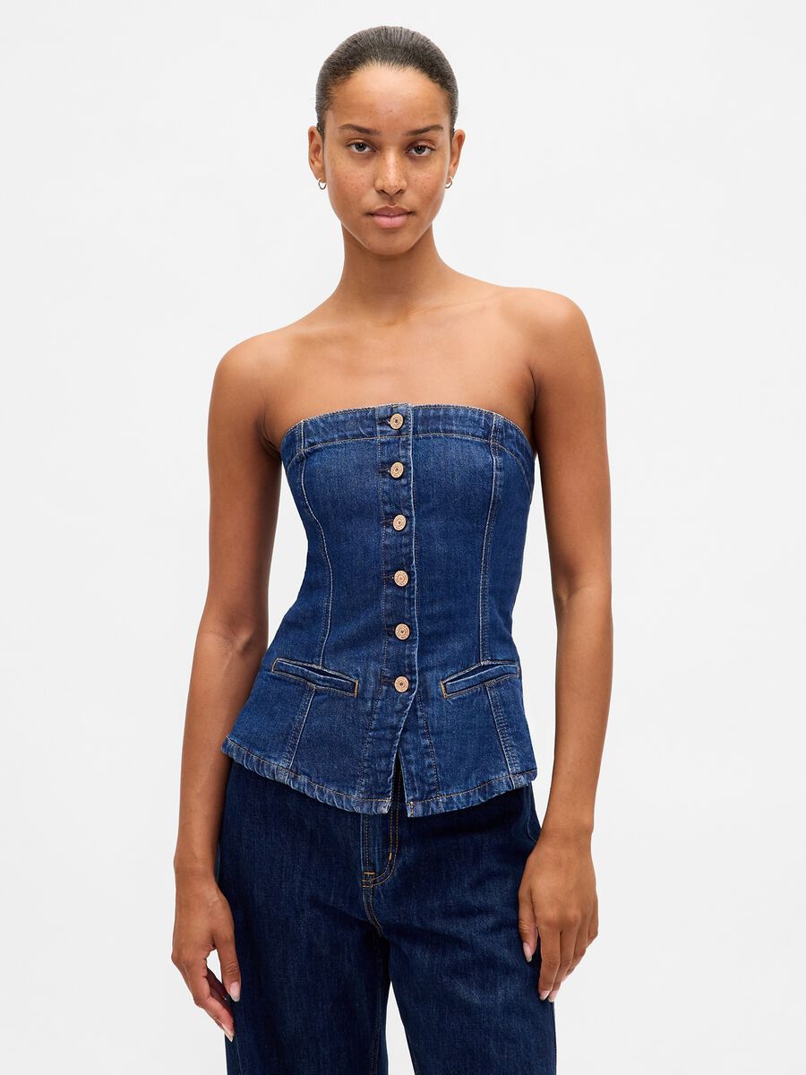 Stretch Denim Waistcoat with Buttons_0