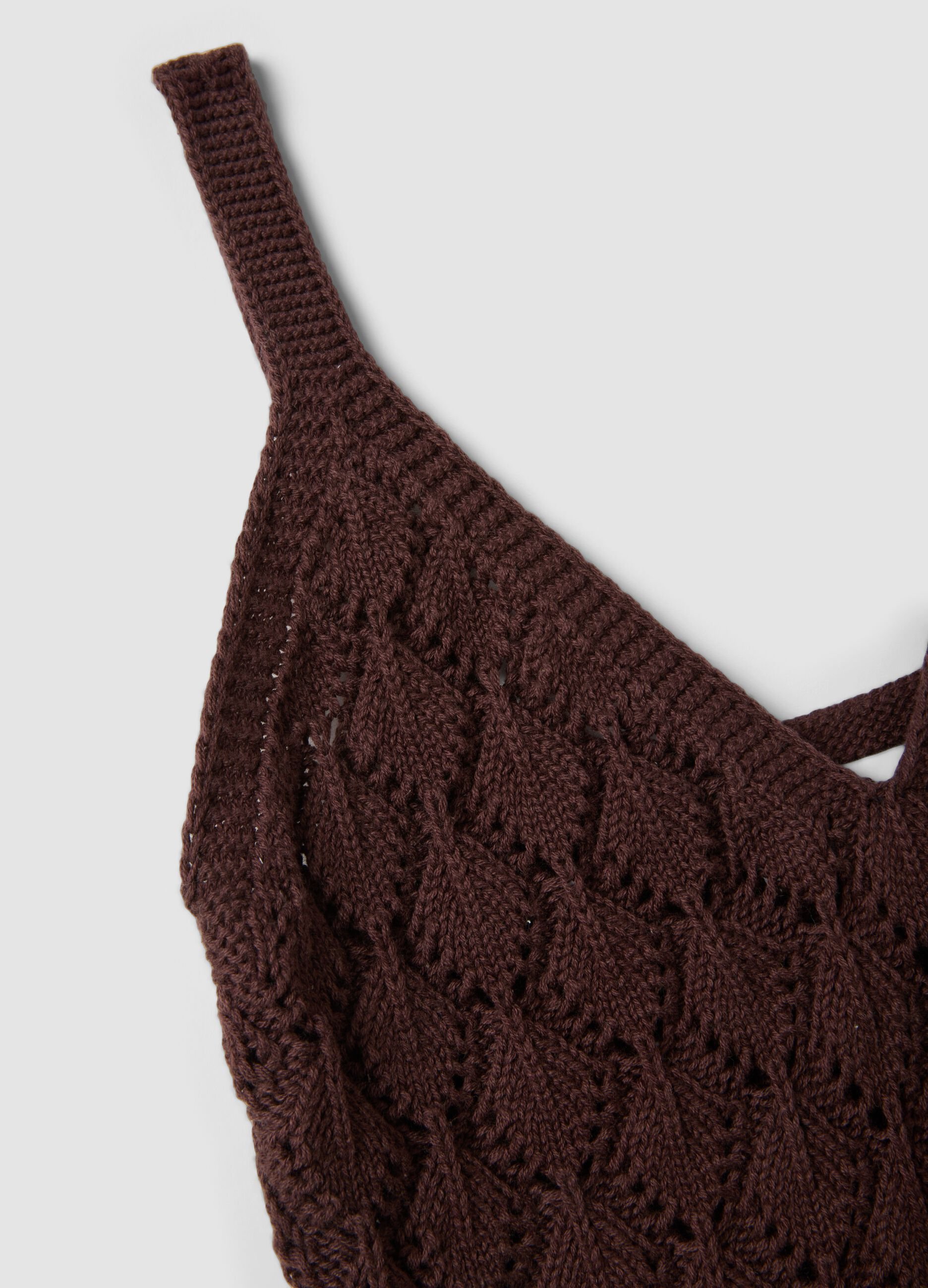 Gilet marrone in crochet di puro cotone regular fit