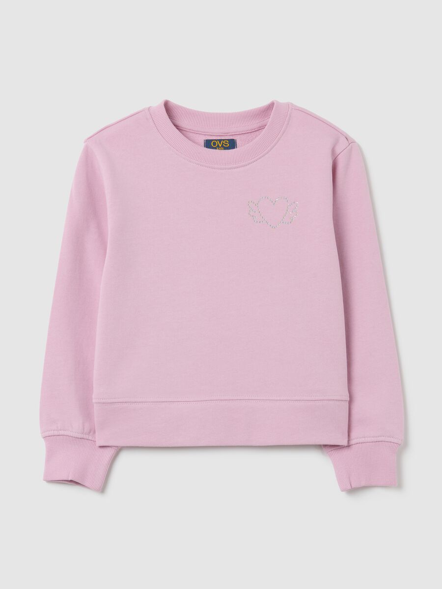 Girl's pink pure cotton sweatshirt with rhinestones_0