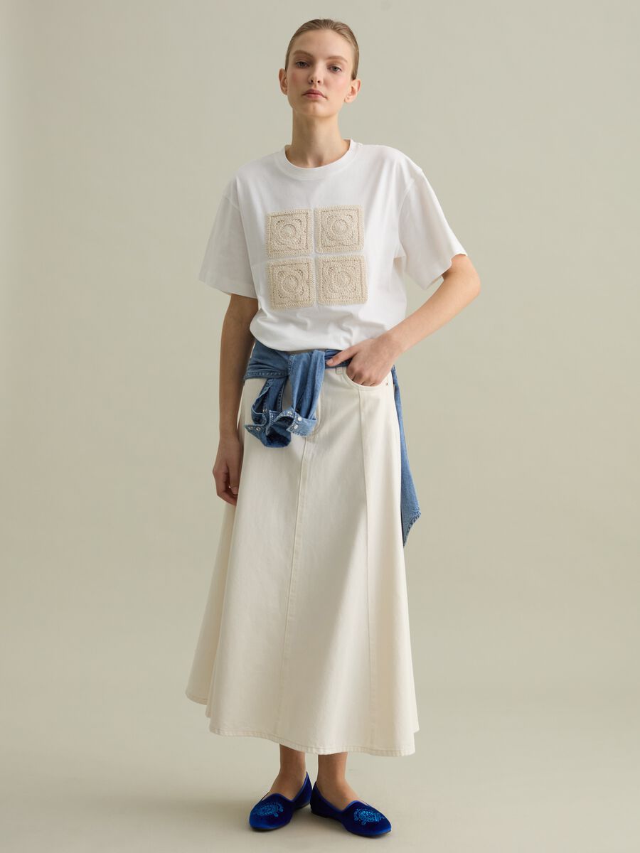 White boxy-fit T-shirt with crochet detail_1