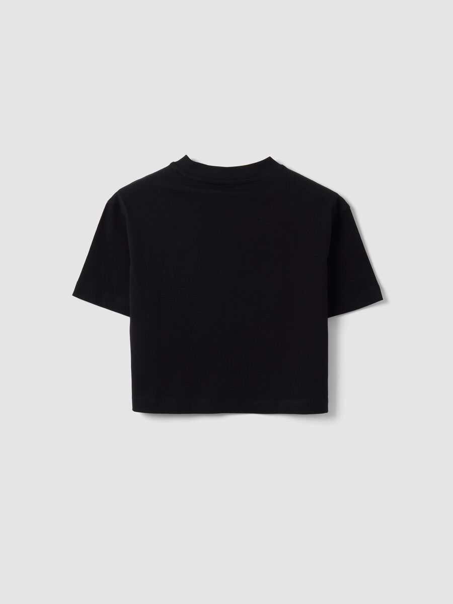 Girls&rsquo; cropped black pure cotton T-shirt with embellished stars_5