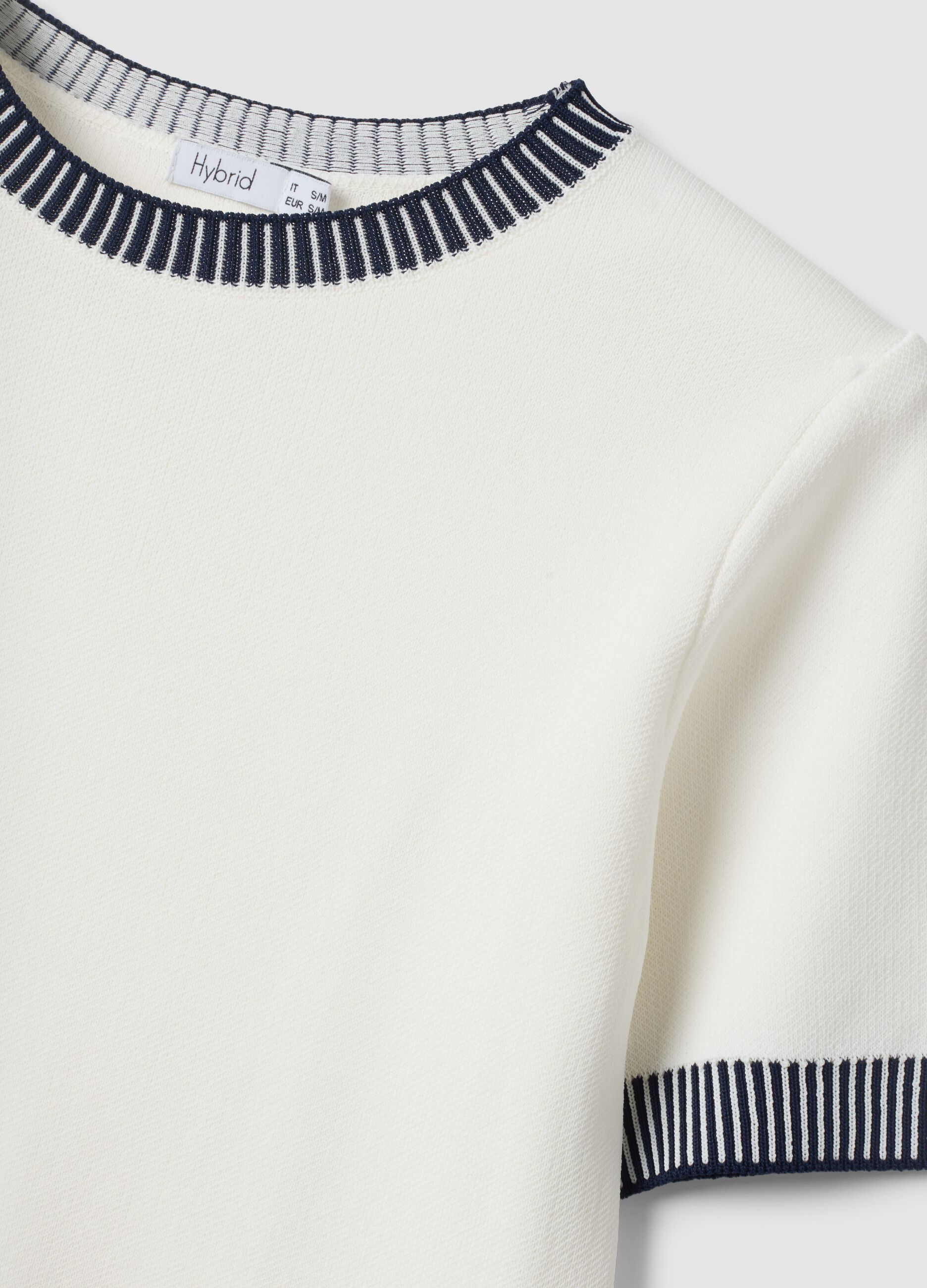 White viscose-blend T-shirt with contrast trims