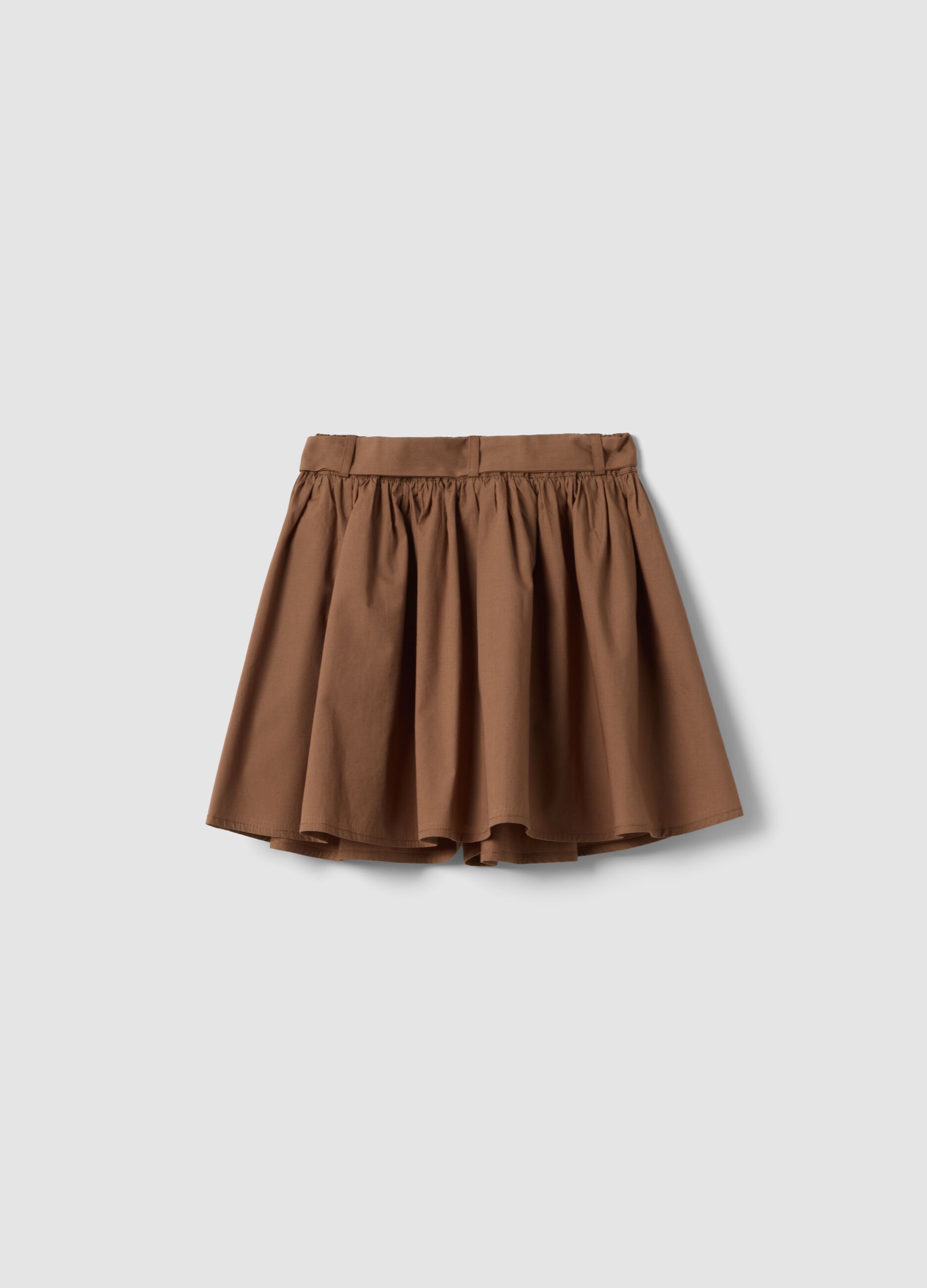 Brown pure cotton girls' skirt regular fit with bow