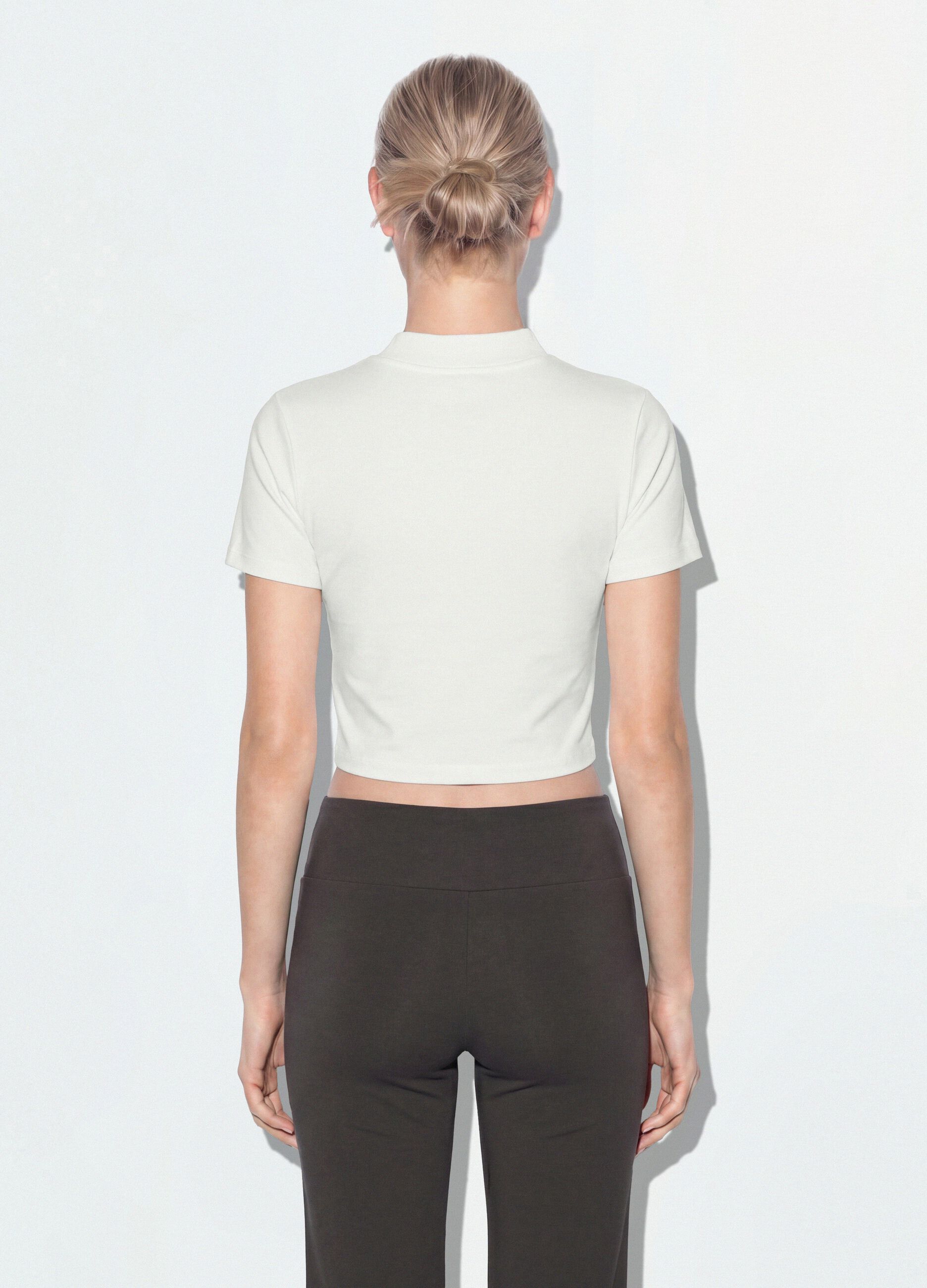 White fitted stretch-cotton T-shirt with high neck