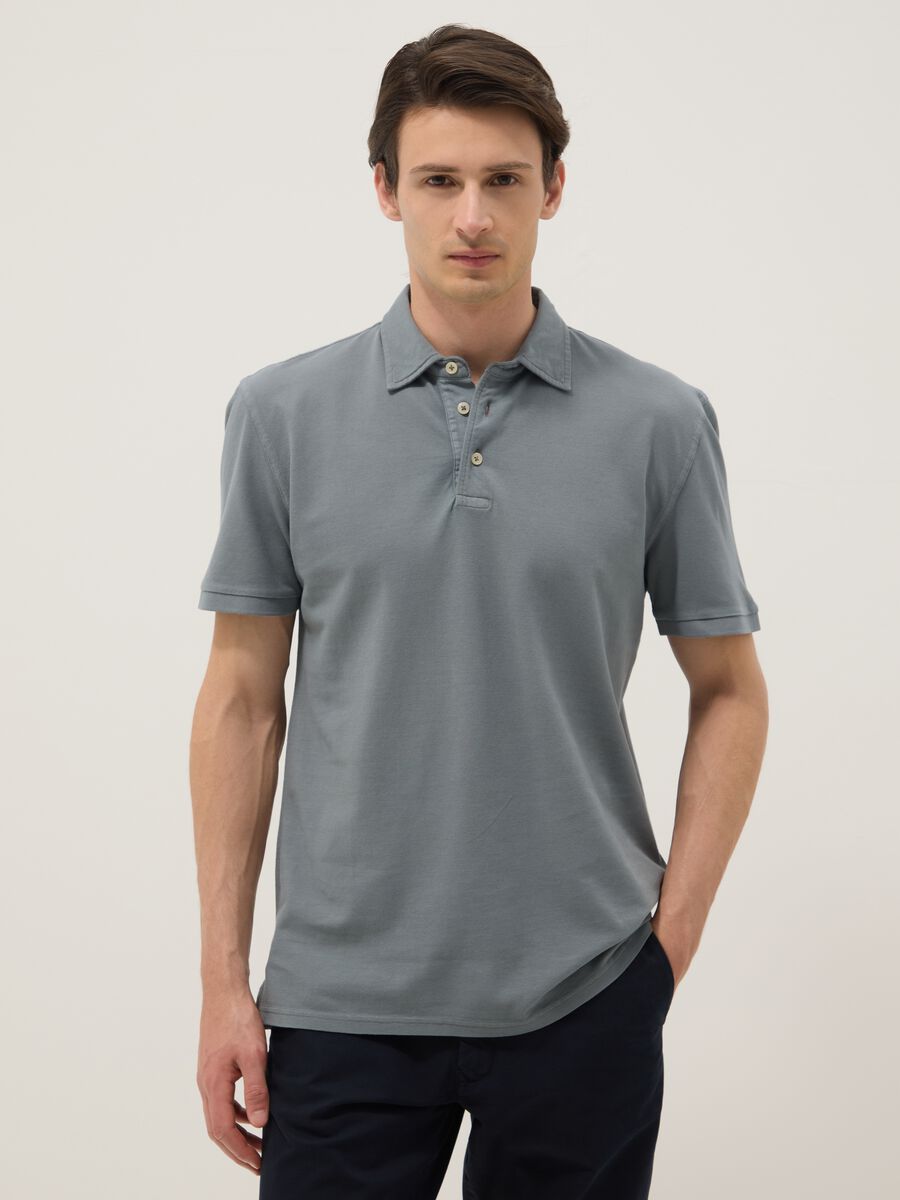 Grey pure cotton slim-fit short-sleeve polo_0