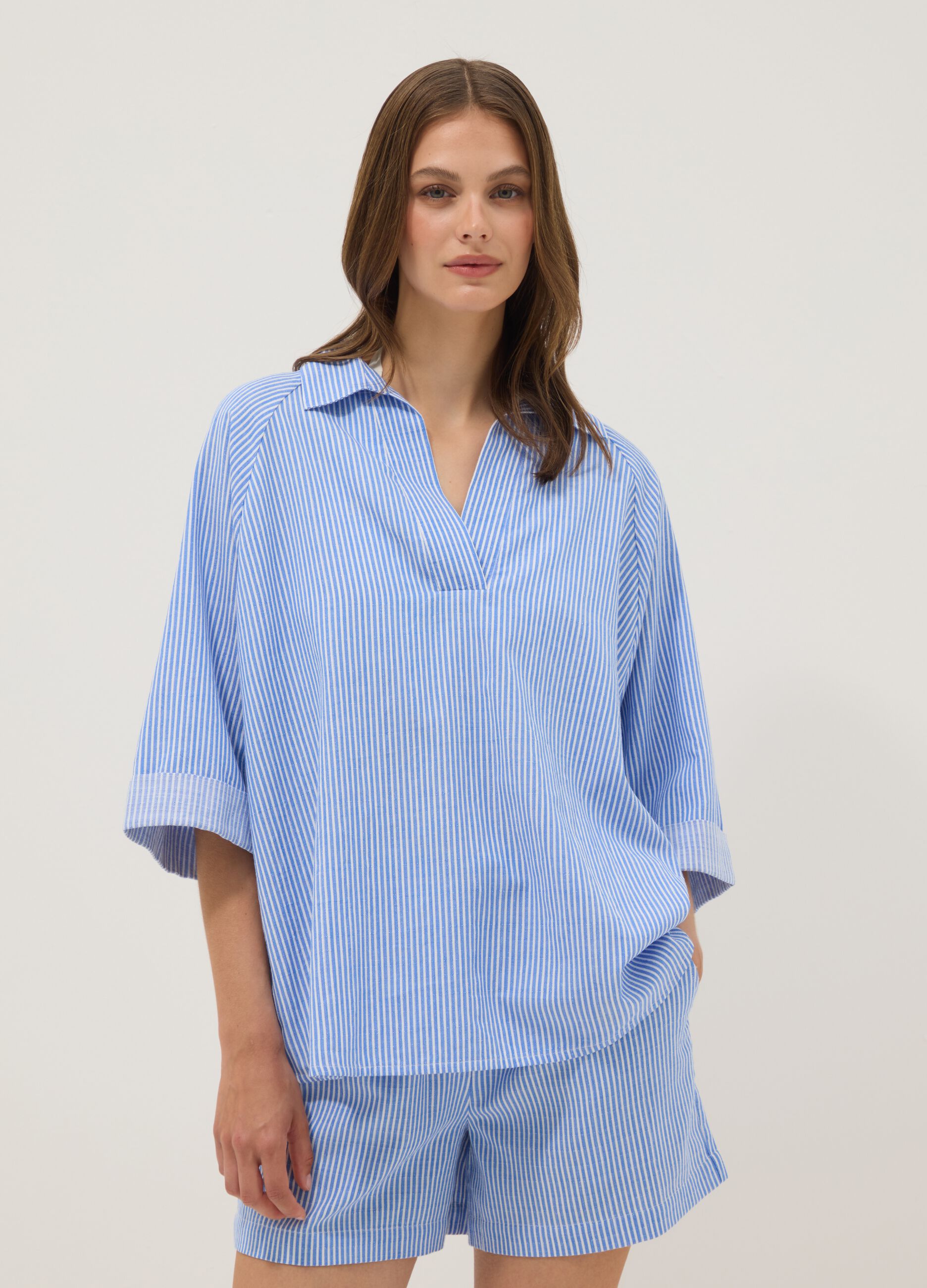 Blue striped pure cotton kaftan