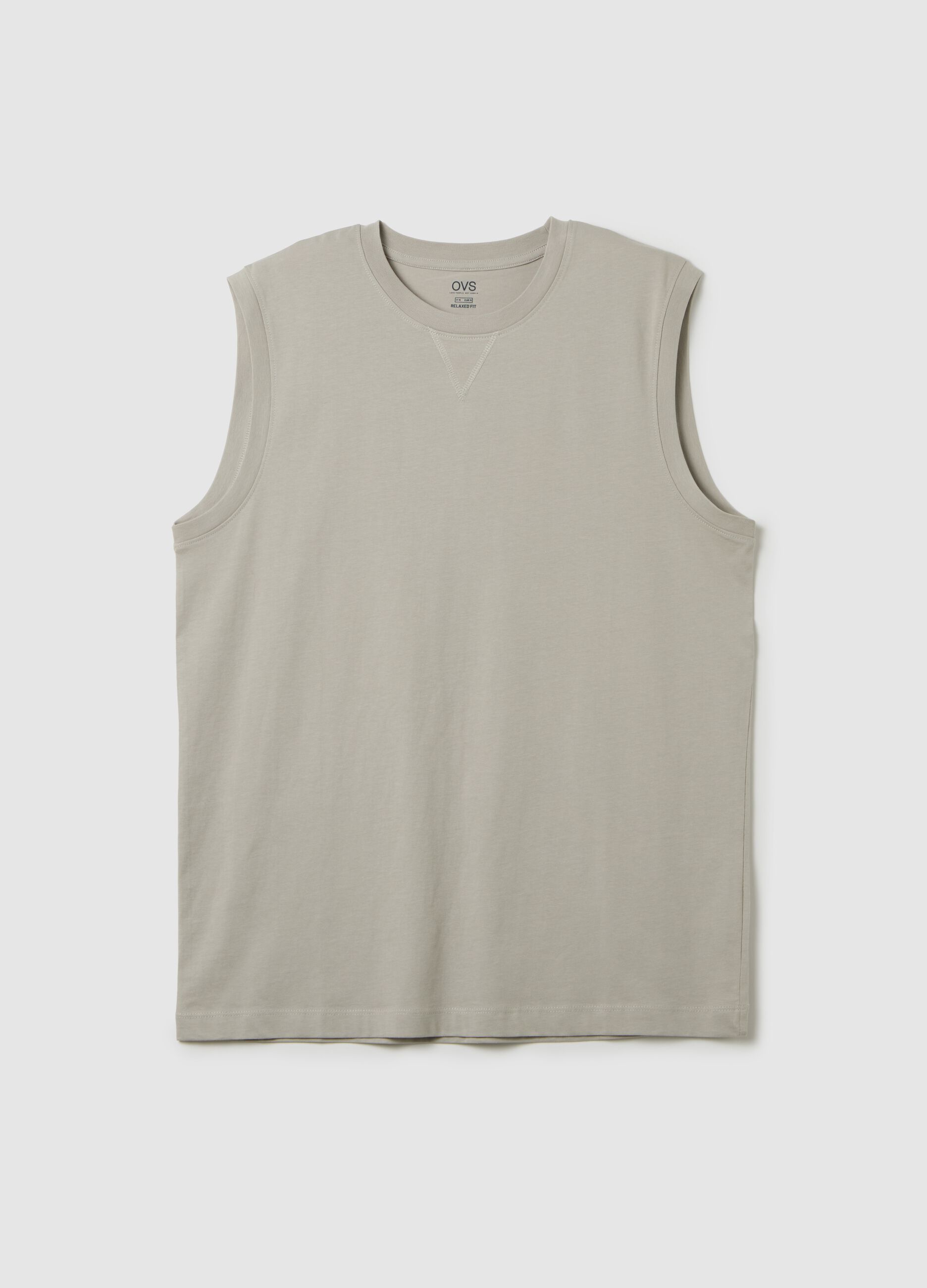 Canotta oversize da uomo in puro cotone beige regular fit