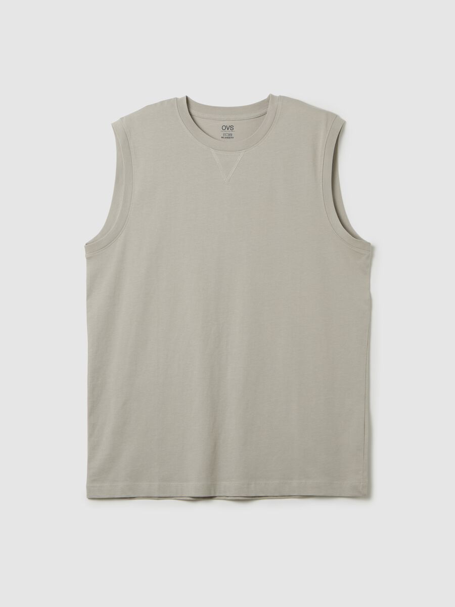 Men's Beige Oversized Pure Cotton Vest - Regular Fit_0