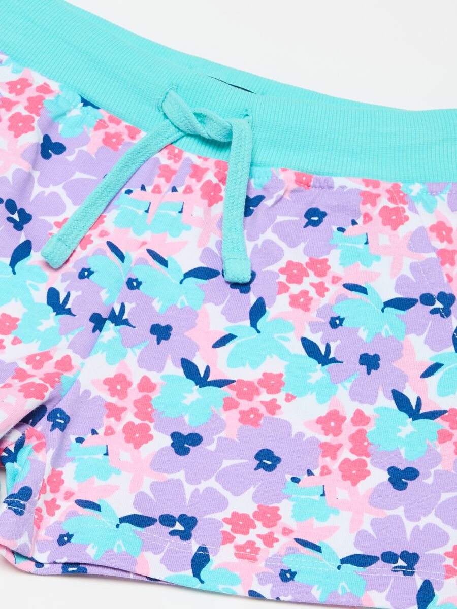 Shorts with drawstring and small flowers print_2