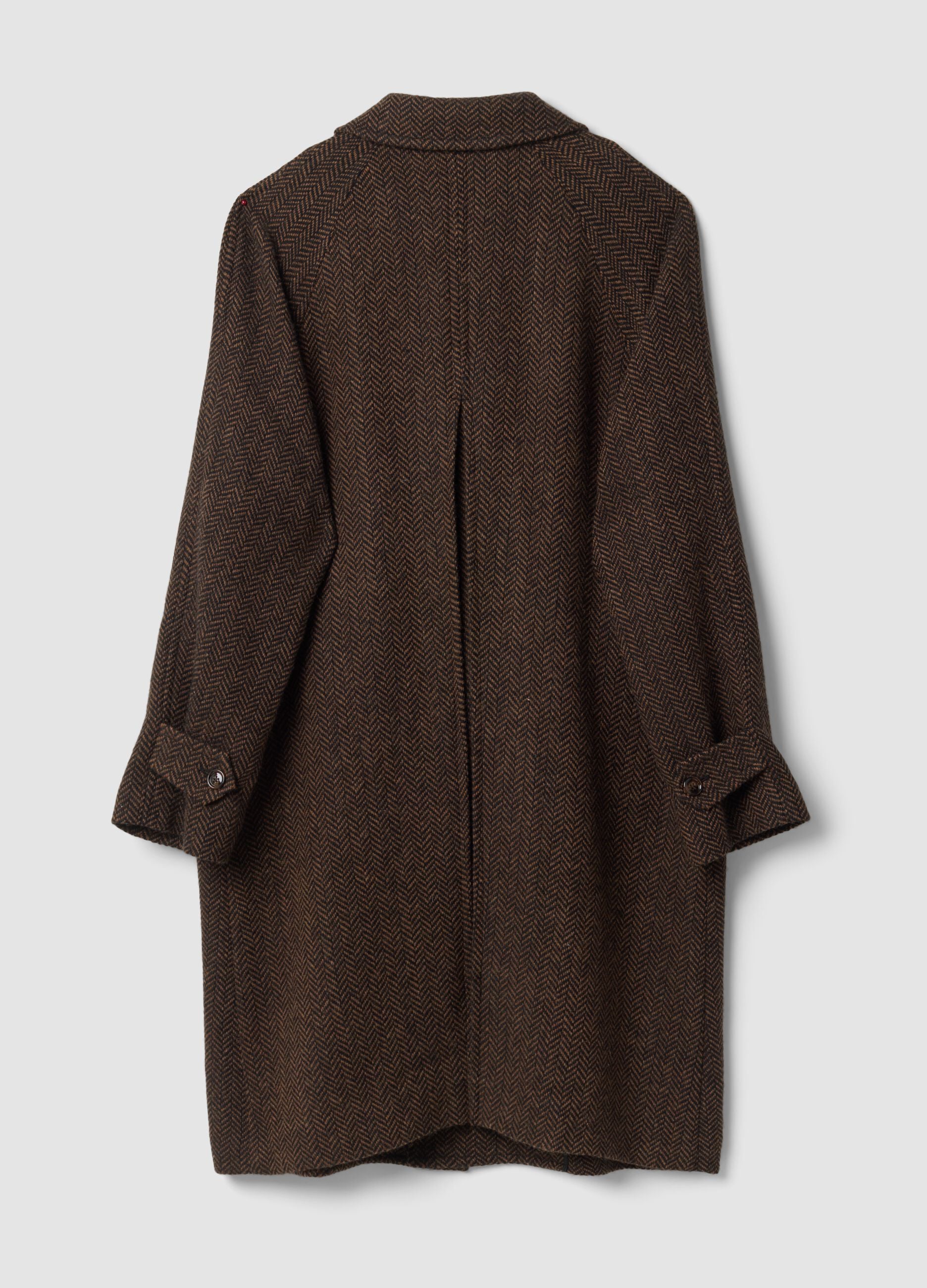 Brown and black wool-blend herringbone overfit coat