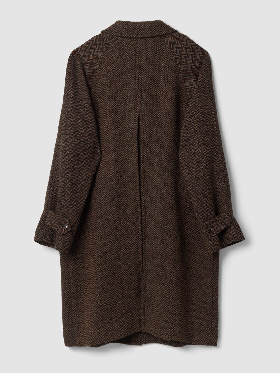 Cappotto marrone e nero in misto lana con motivo spigato over fit_5