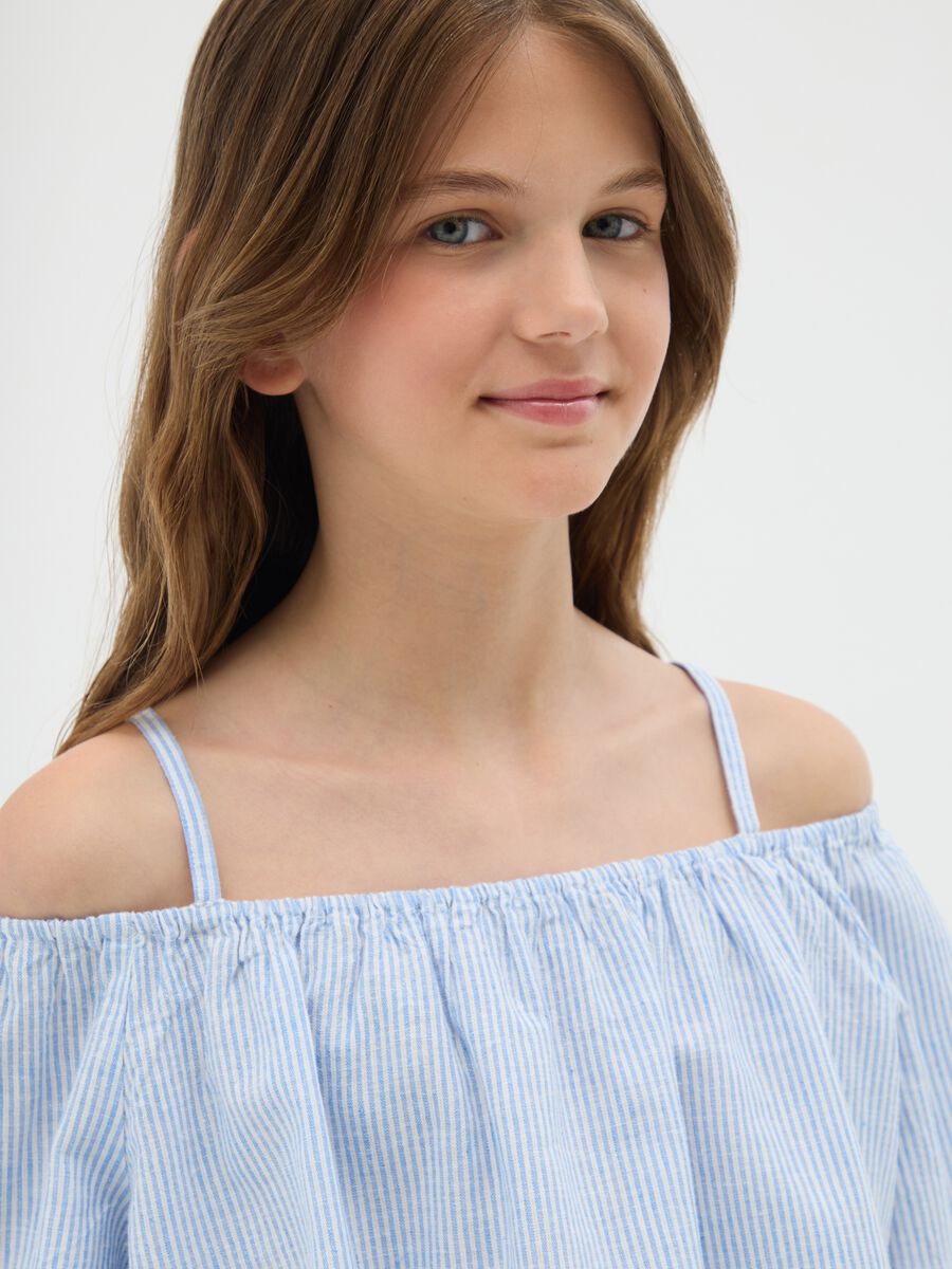 Girls' multicolour regular fit cotton blend blouse with off-the-shoulder design_1